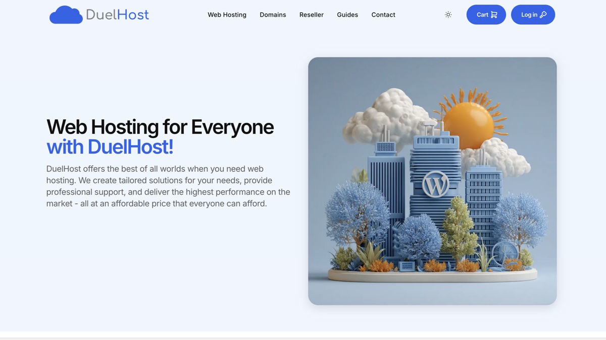 DuelHost homepage showing web hosting services